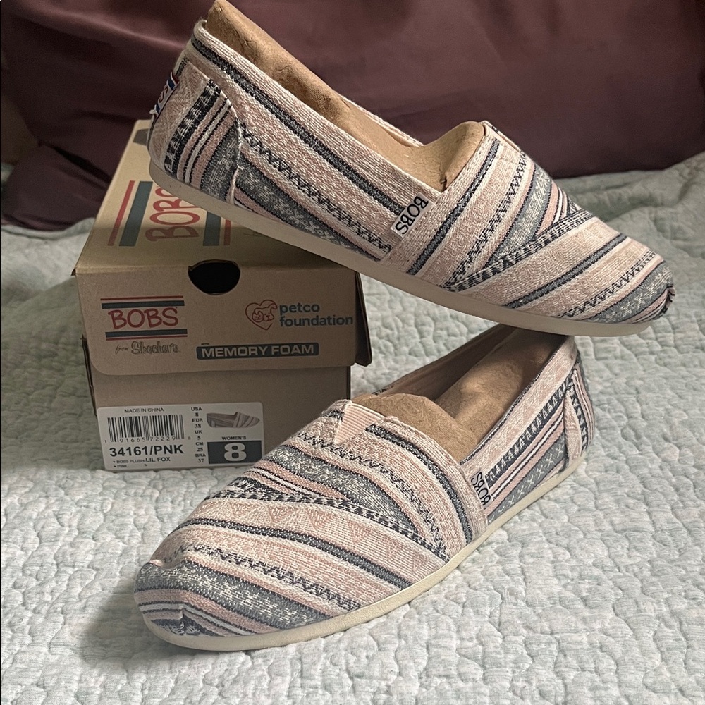 BOBs Women's Pink Striped Slip-On Shoes